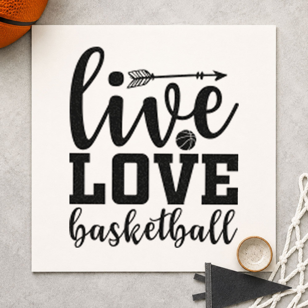 Live Love Basketball Arrow rubber stamp printed in black ink, ready for arrow ball cards and similar paper crafts.