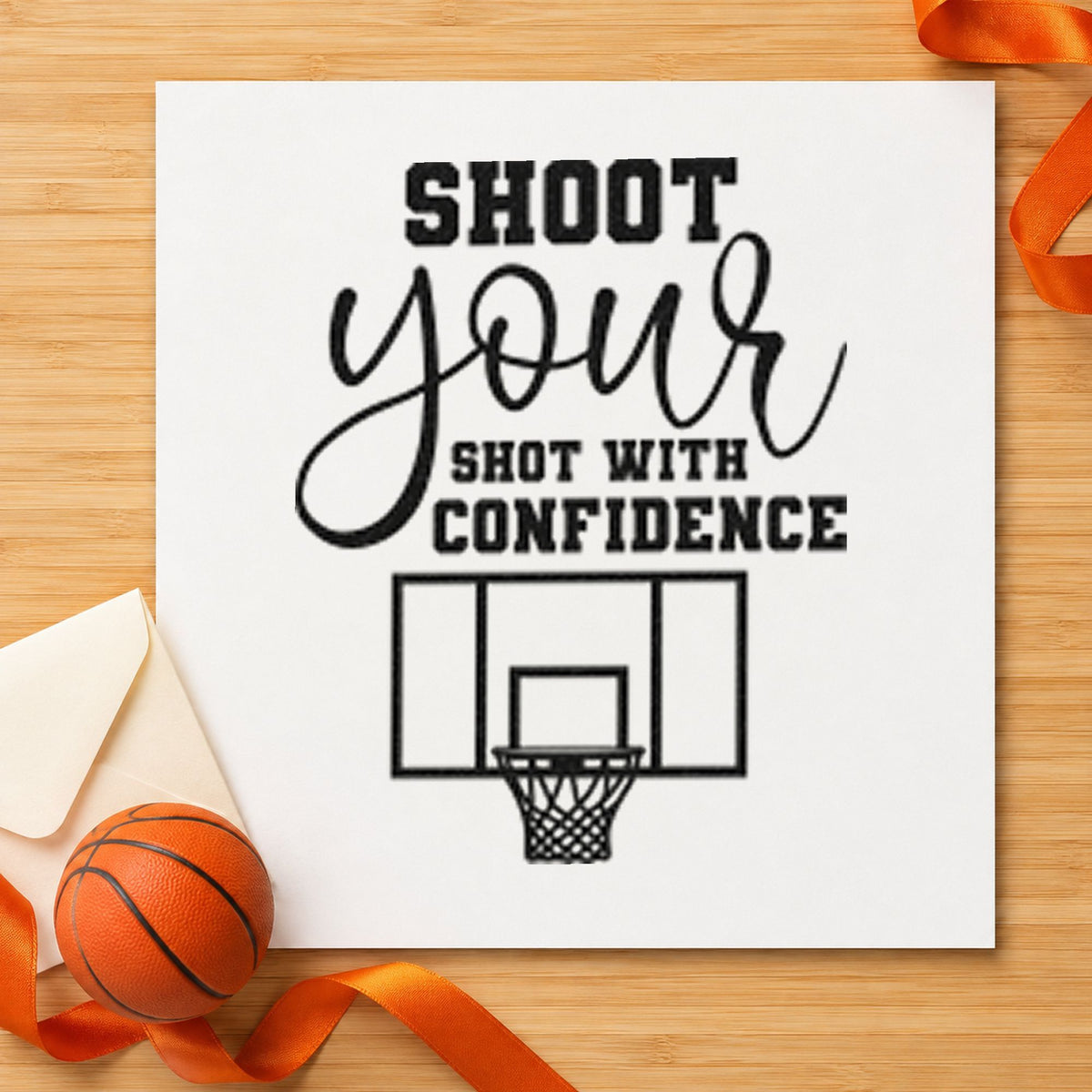Shoot Shot With Confidence craft stamp in black ink on cardstock, an easy option for halftime album page.