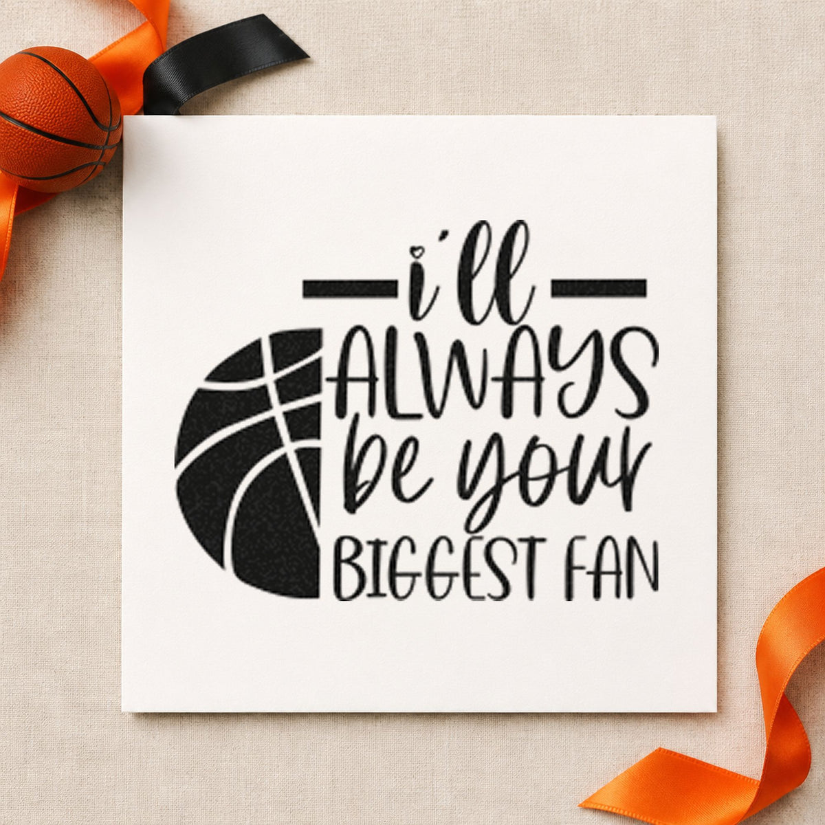 Always Your Biggest Fan craft stamp imprint in black ink on a handmade project, one idea being clipping gift tags.