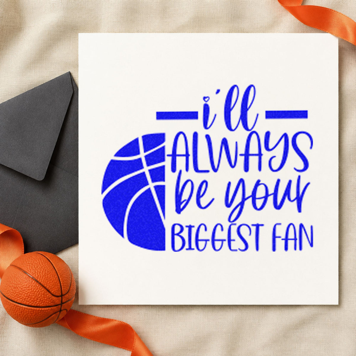 Always Your Biggest Fan craft stamp imprinted in blue ink on paper, a design suited to framed family shelf.