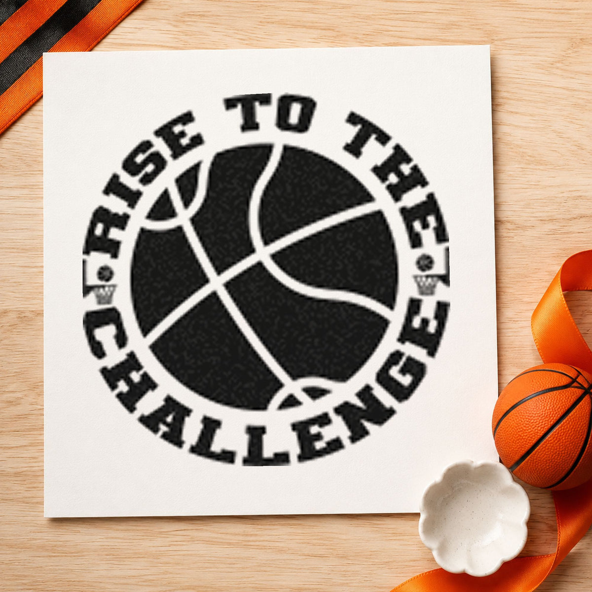 Rise To The Challenge craft stamp in black ink on cardstock, an easy option for conditioning album page.