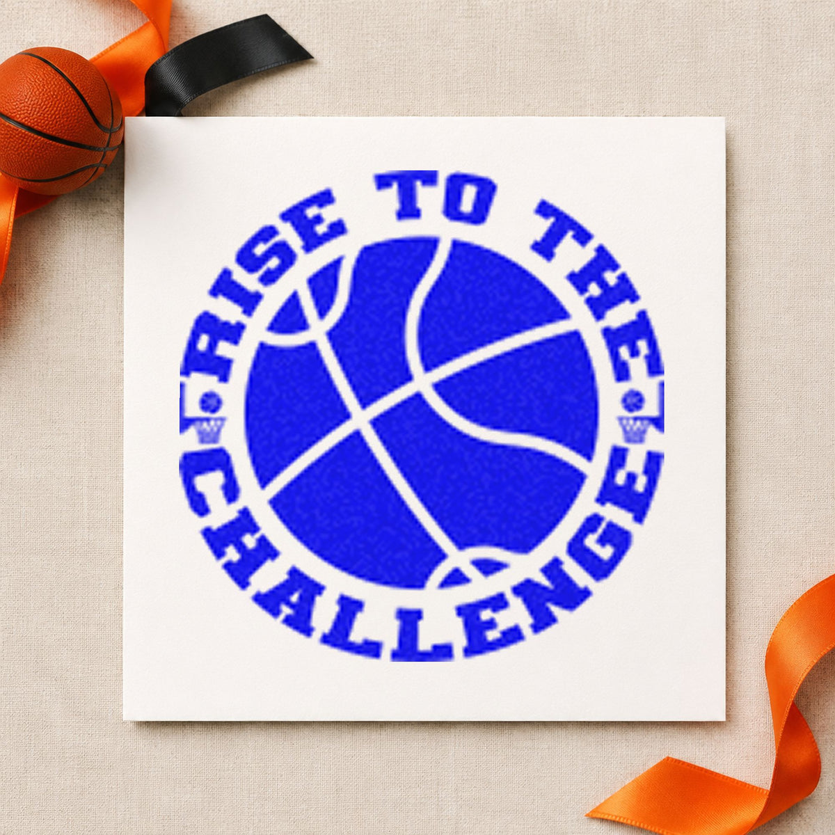 Rise To The Challenge craft stamp imprinted in blue ink on paper, a design suited to framed track fence.