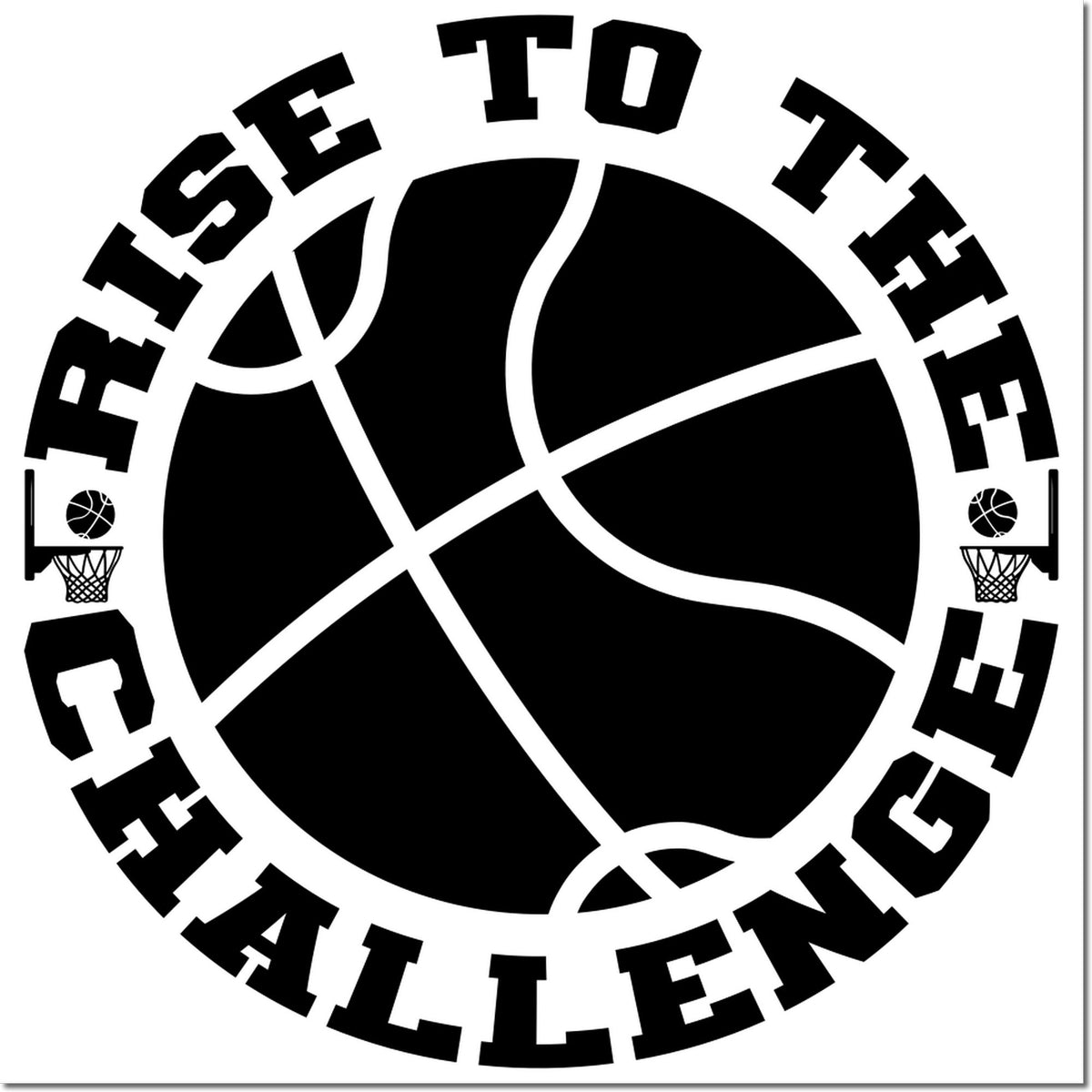 Black basketball stamp seal logo with Free Throw Challenge text and hoop icons on a white background.