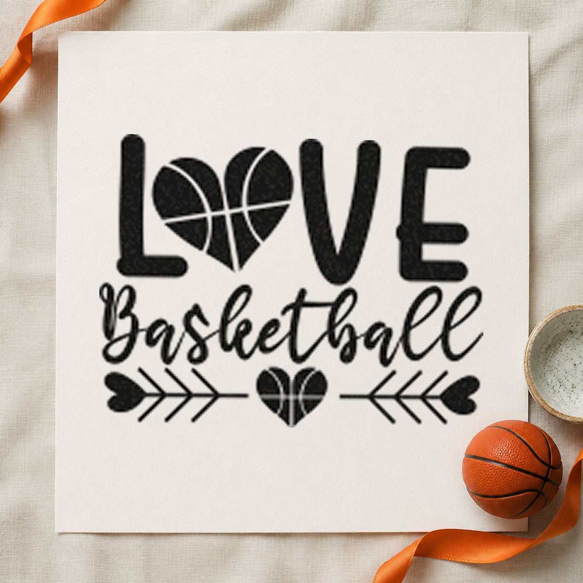 Love Basketball Heart Arrows rubber stamp printed in black ink, ready for draw order sheet and similar paper crafts.