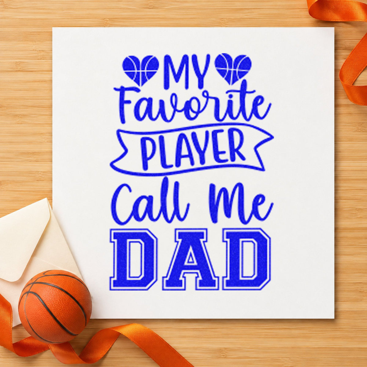 Favorite Player Dad Hearts craft stamp imprinted in blue ink on paper, a design suited to framed office shelf.