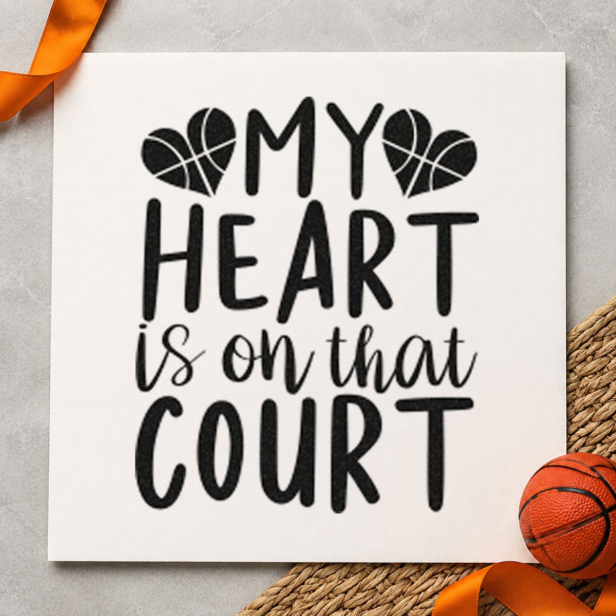 Heart On That Court craft stamp in black ink on cardstock, an easy option for away trip album page.