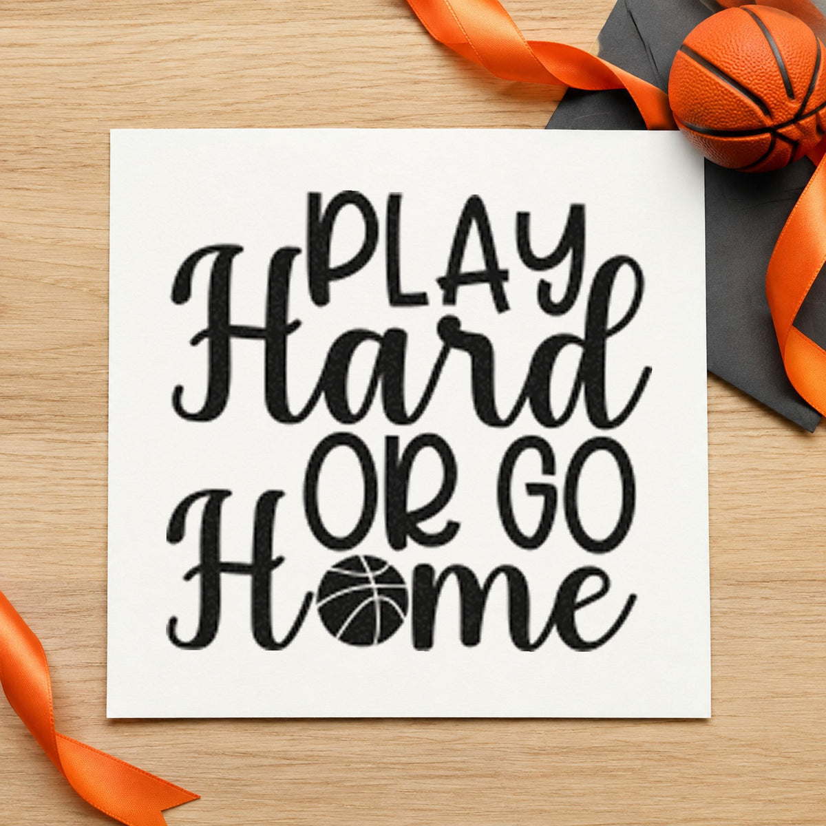 Play Hard or Go Home craft stamp in black ink on cardstock, an easy option for backyard album page.