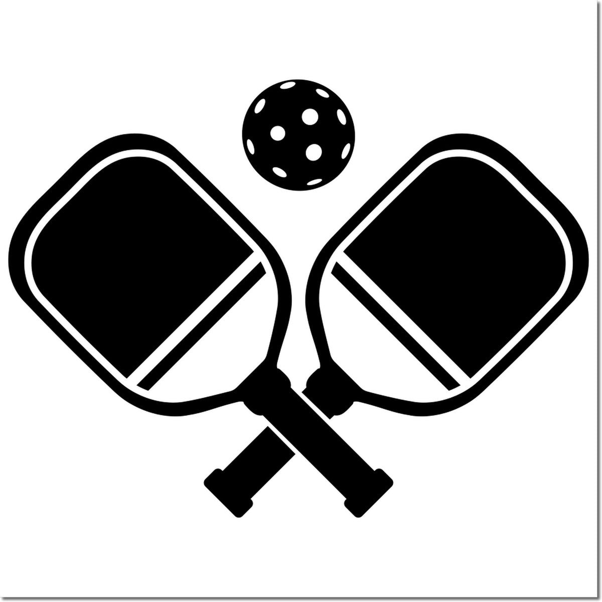 Black stamp and seal product icon with crossed stamps and a dotted circular seal on a white background