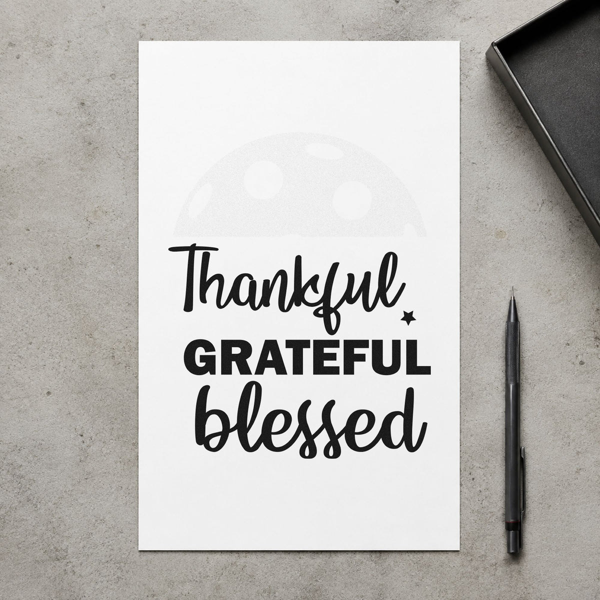 Thankful Grateful Blessed Script craft stamp in black ink on cardstock, an easy option for harvest supper album page.