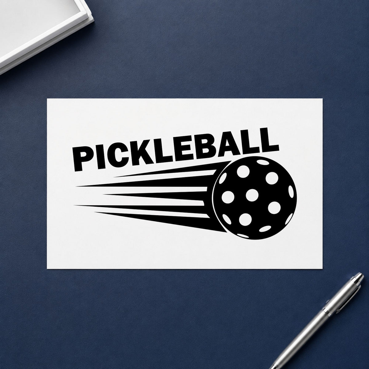 Pickleball Speeding Ball Graphic rubber stamp printed in black ink, ready for speed line cards and similar paper crafts.