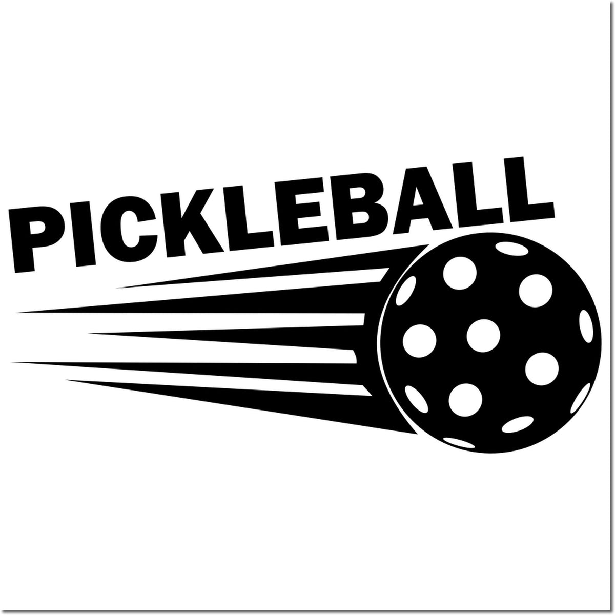Black pickleball stamp and seal logo with bold text and dotted pickleball graphic on white background.