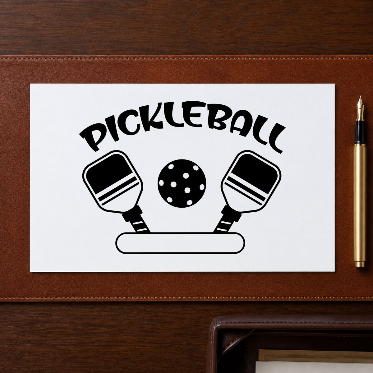 Pickleball Paddles Blank Banner craft stamp in black ink on cardstock, an easy option for weekend album page.