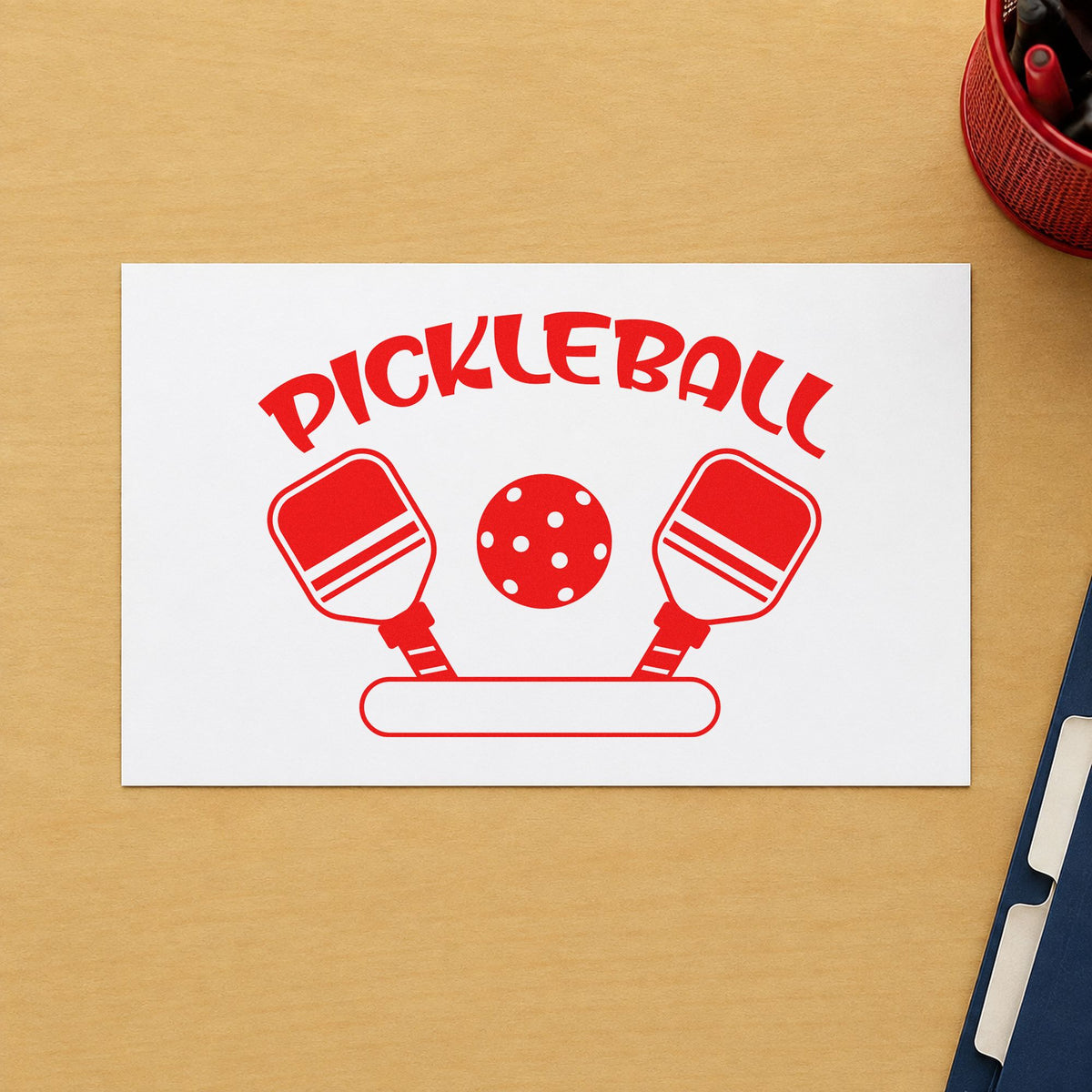 Pickleball Paddles Blank Banner rubber stamp shown in red ink, stamped for projects such as bin court labels.
