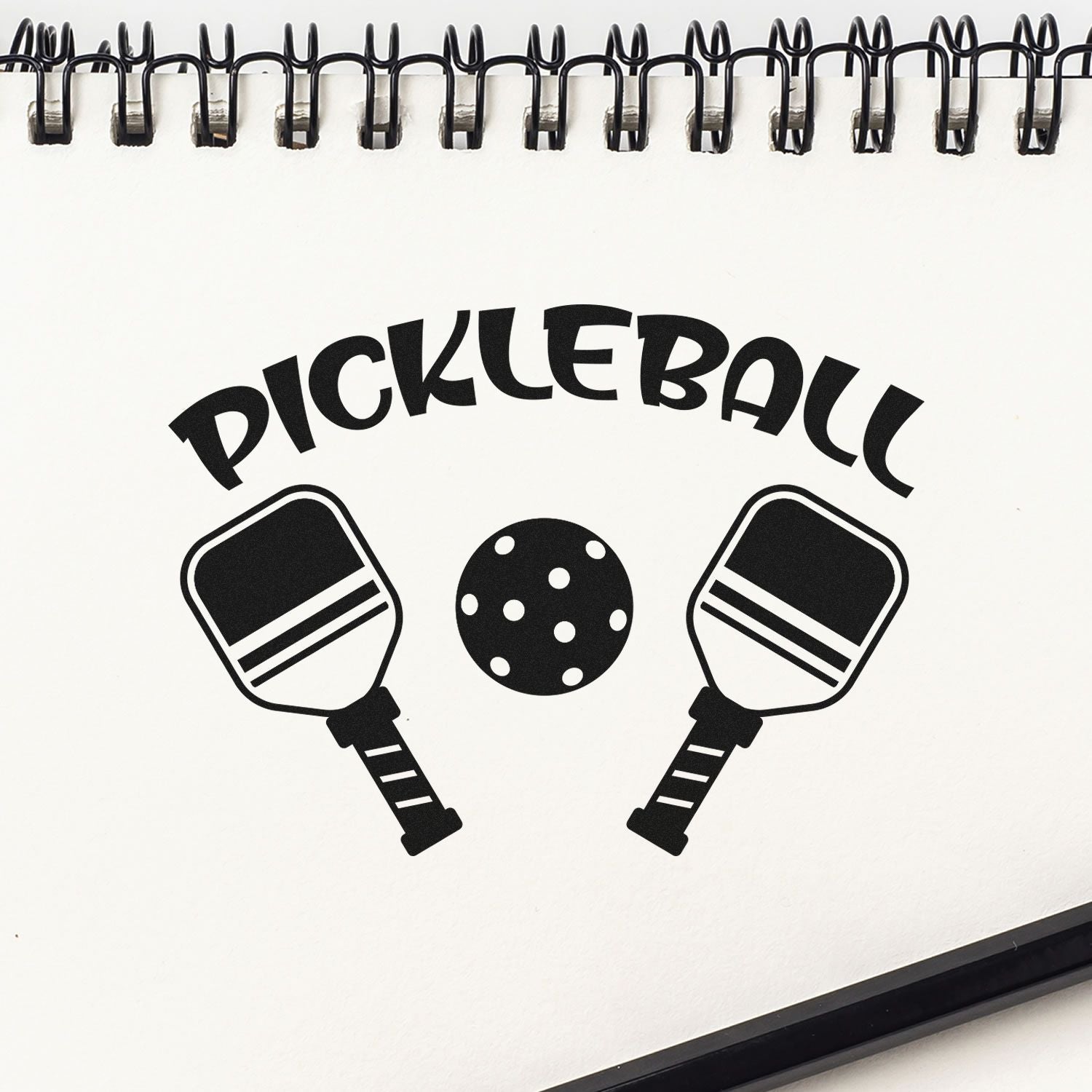 Dueling Pickleball Paddles Favor Tag Rubber Stamp