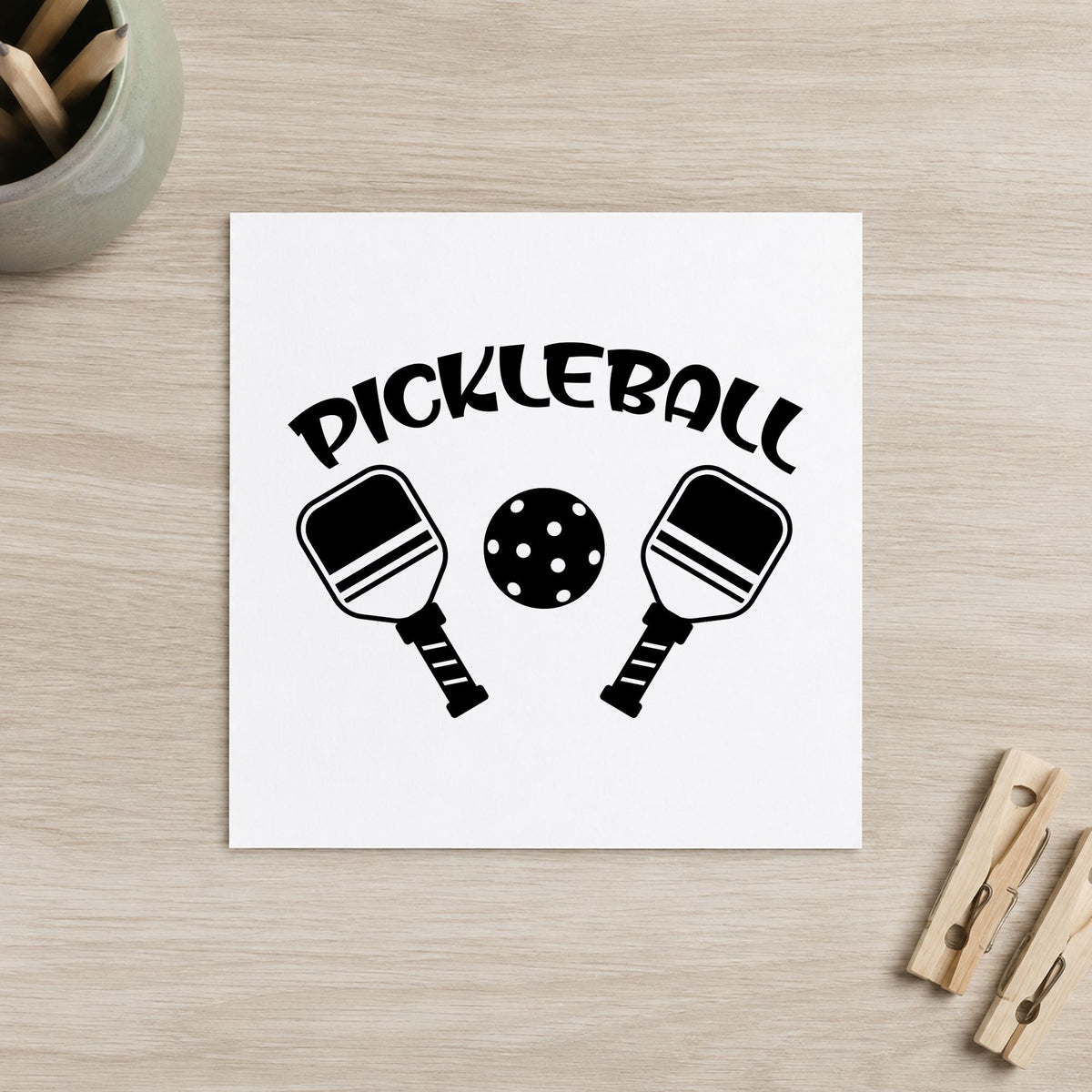 Pickleball Paddles And Ball rubber stamp printed in black ink, ready for slot booking sheet and similar paper crafts.