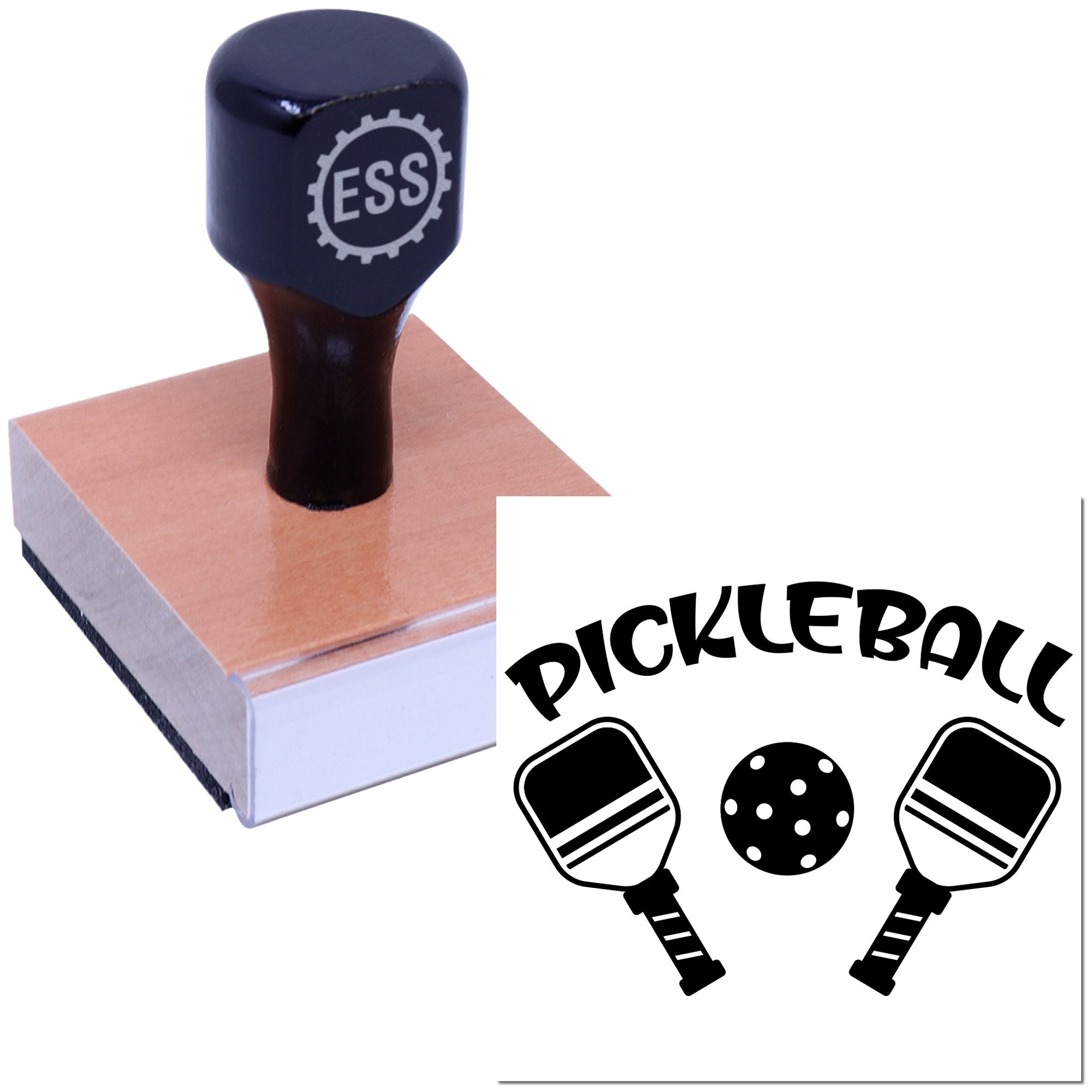 Dueling Pickleball Paddles Favor Tag Rubber Stamp