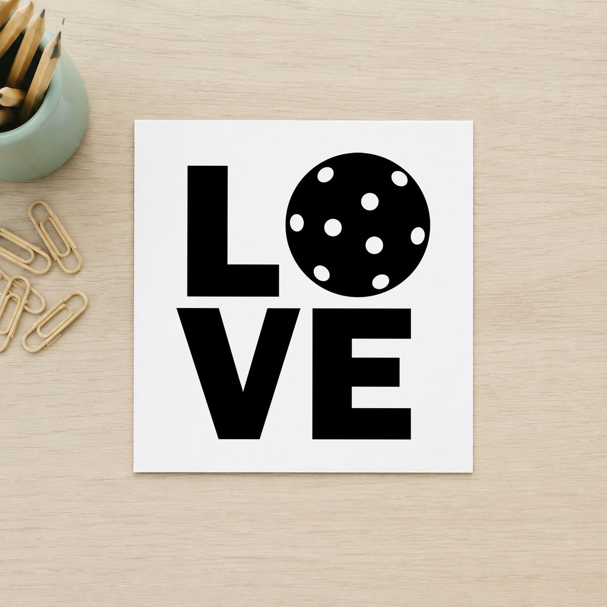 Stacked Love Pickleball Ball rubber stamp printed in black ink, ready for round robin sheet and similar paper crafts.