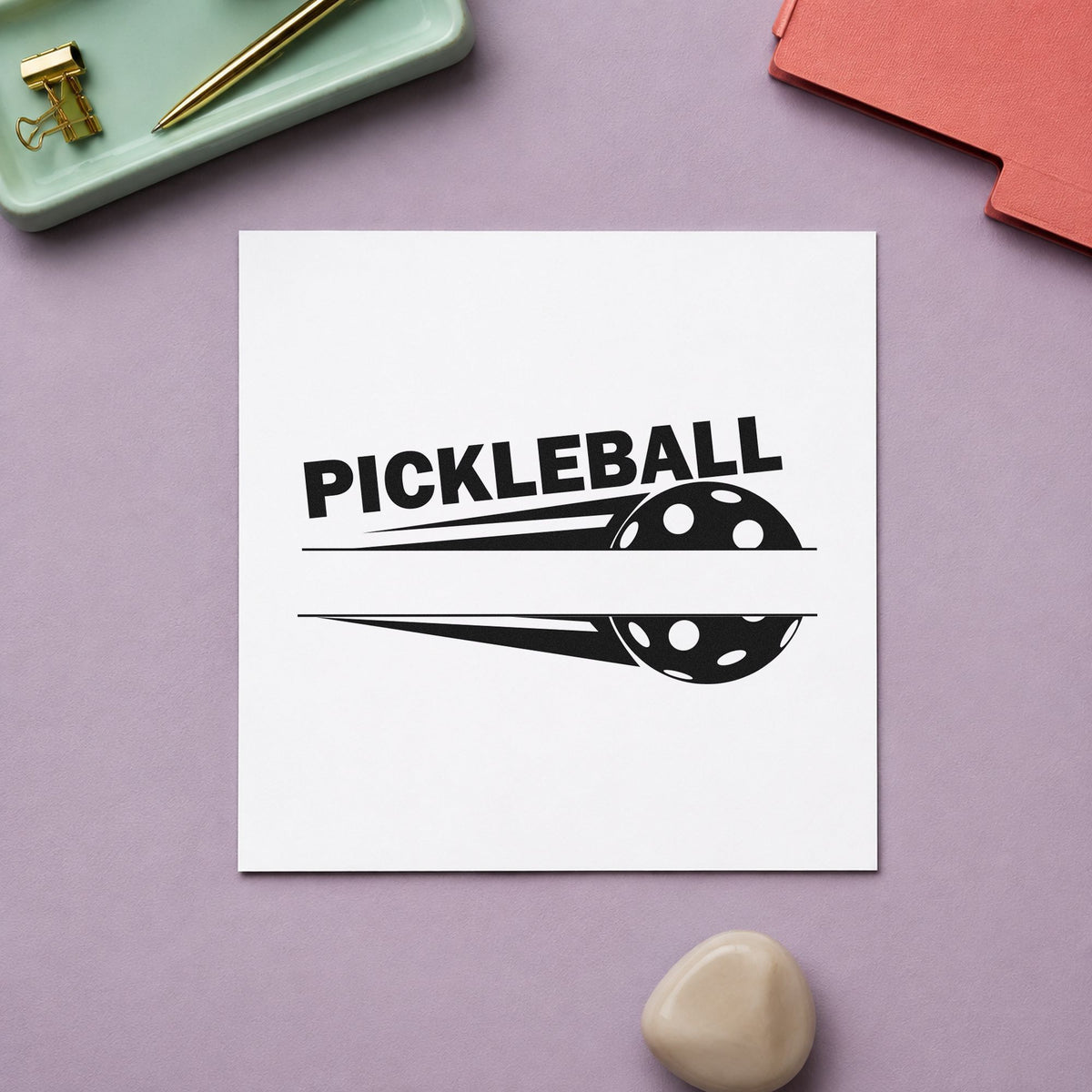 Pickleball Speed Blank Banner craft stamp imprint in black ink on a handmade project, one idea being donor gift tags.