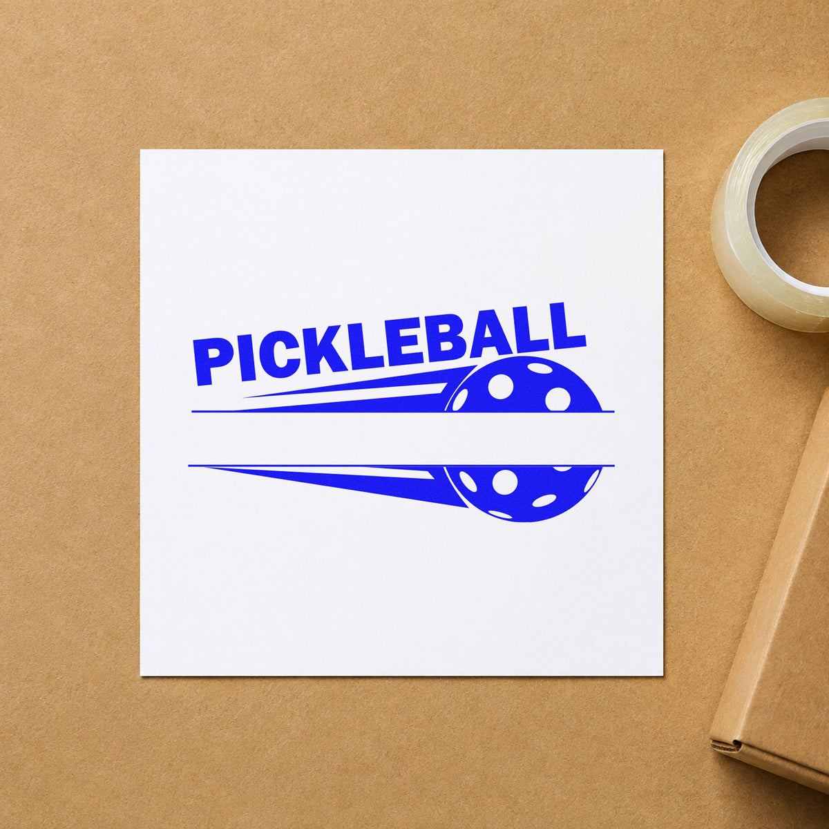 Pickleball Speed Blank Banner craft stamp imprinted in blue ink on paper, a design suited to framed park office.