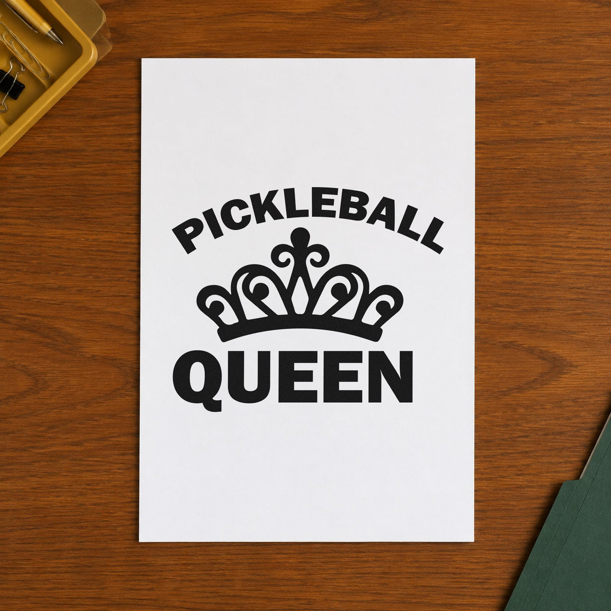 Pickleball Queen Crown Graphic rubber stamp printed in black ink, ready for ornate crown cards and similar paper crafts.