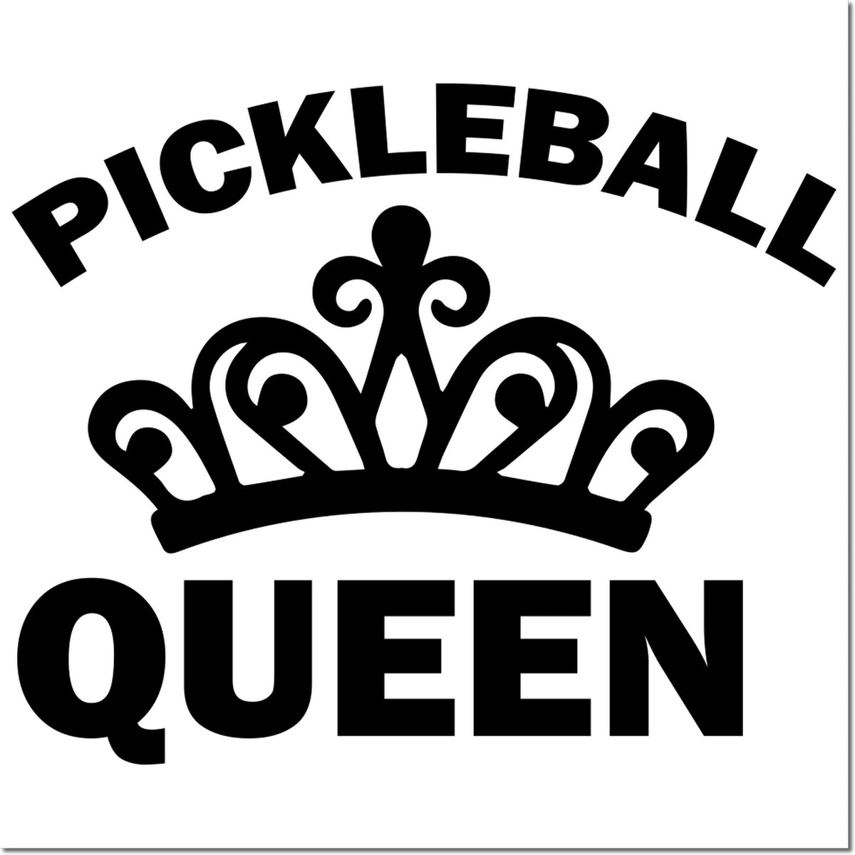 Black PICKLEBALL QUEEN crown stamp seal design on white background for pickleball fans
