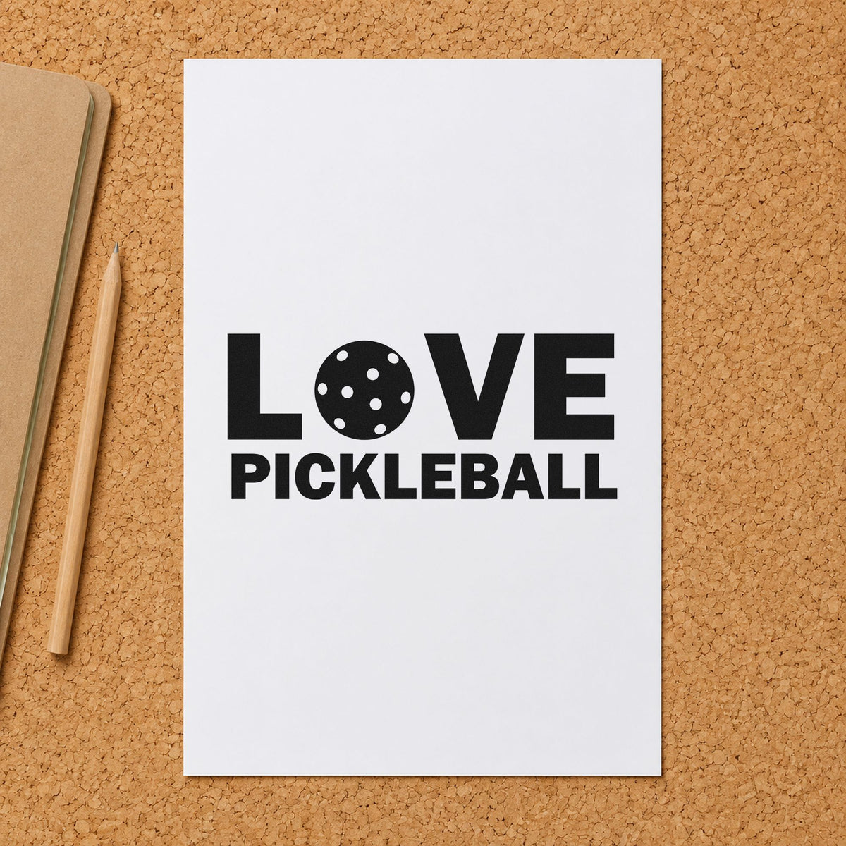 Love Pickleball Ball Letter rubber stamp printed in black ink, ready for challenge log sheet and similar paper crafts.