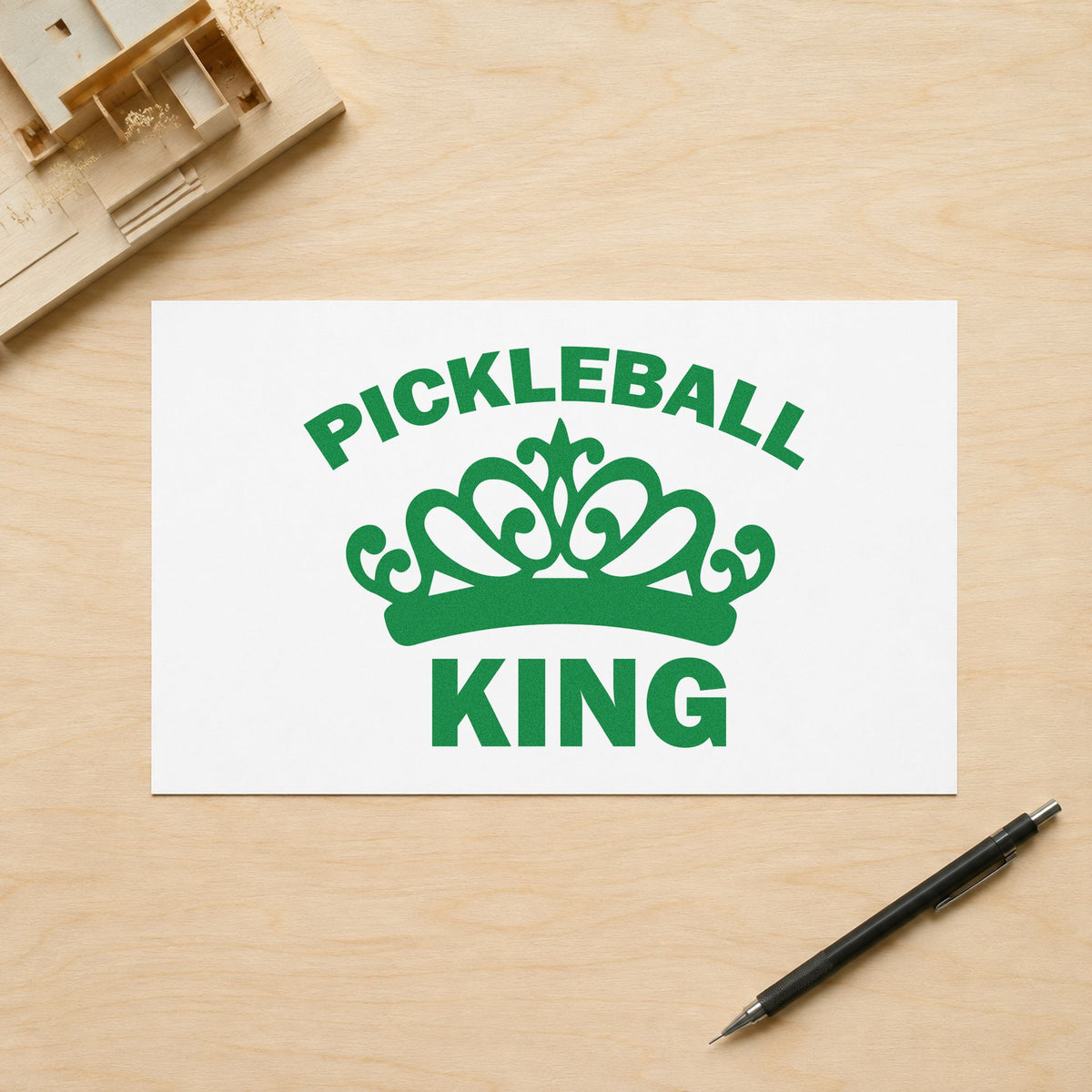 Pickleball King Crown Graphic craft stamp in green ink on cardstock, an easy option for partner album page.