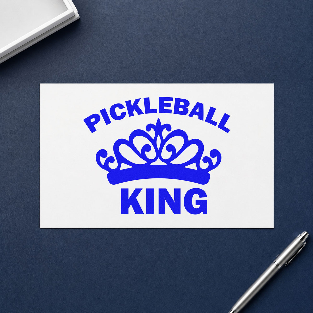 Pickleball King Crown Graphic craft stamp in blue ink on cardstock, an easy option for duffel panel printing.