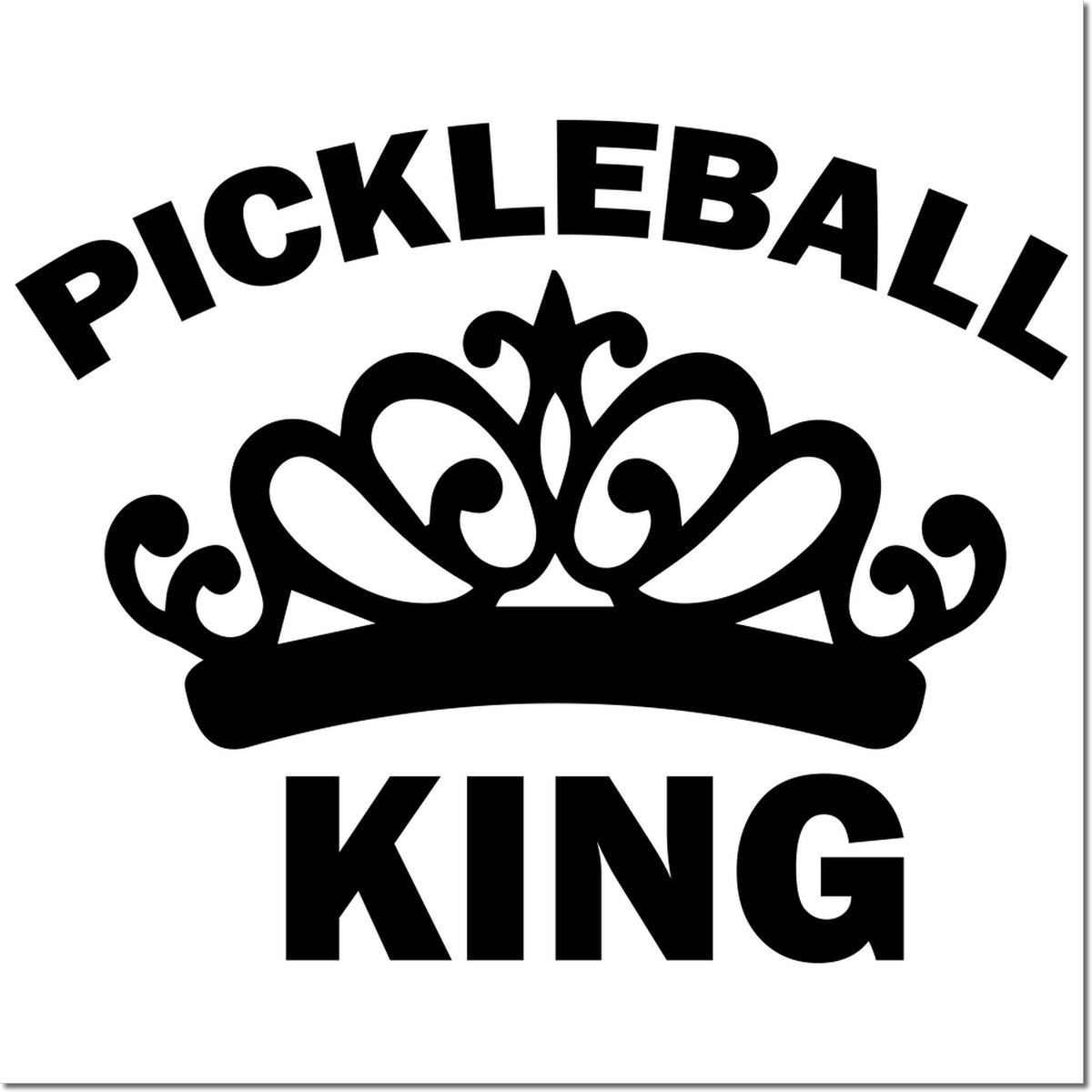Black PICKLEBALL KING crown stamp-and-seal logo on white background