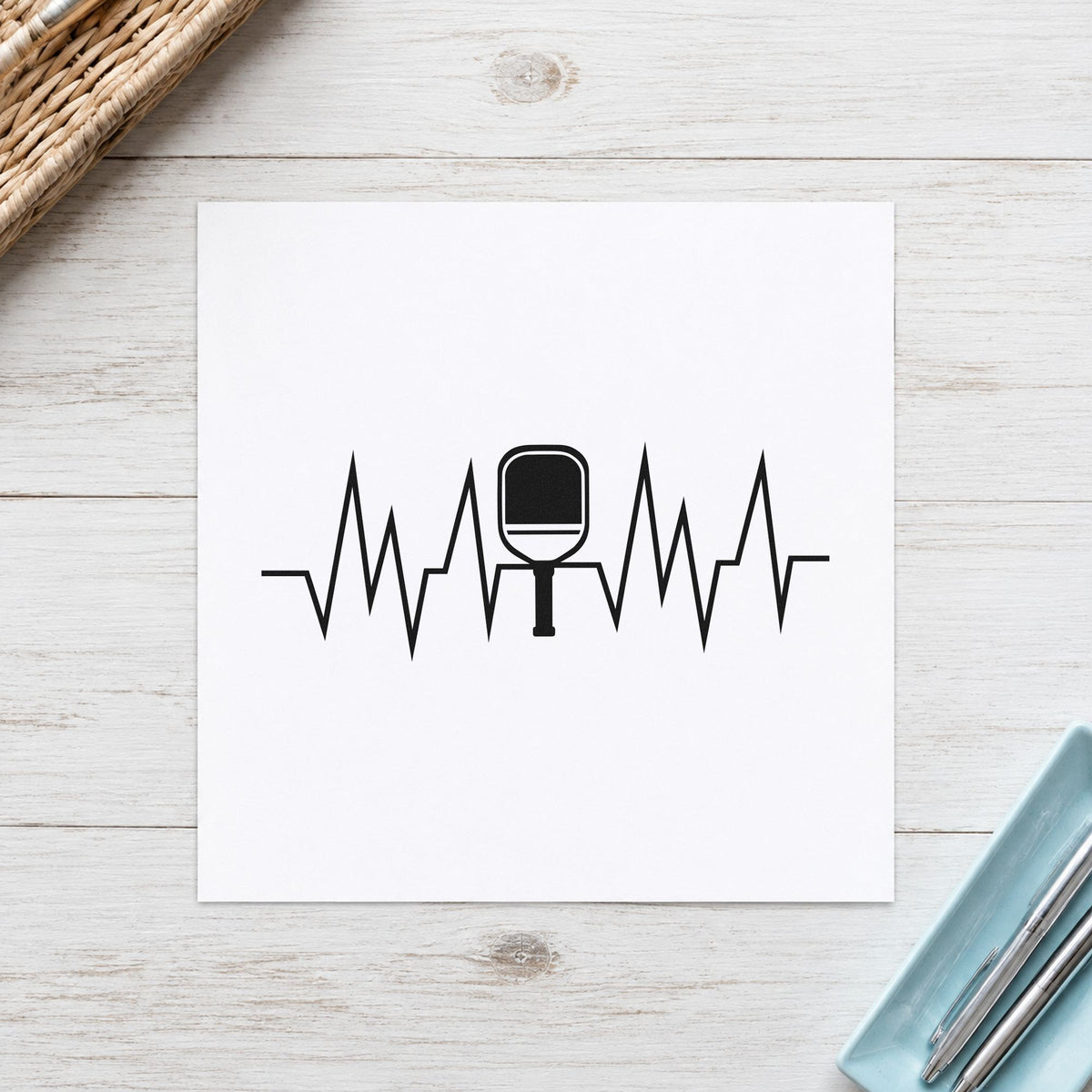 Solid Paddle Heartbeat Line craft stamp imprint in black ink on a handmade project, one idea being demo paddle tags.