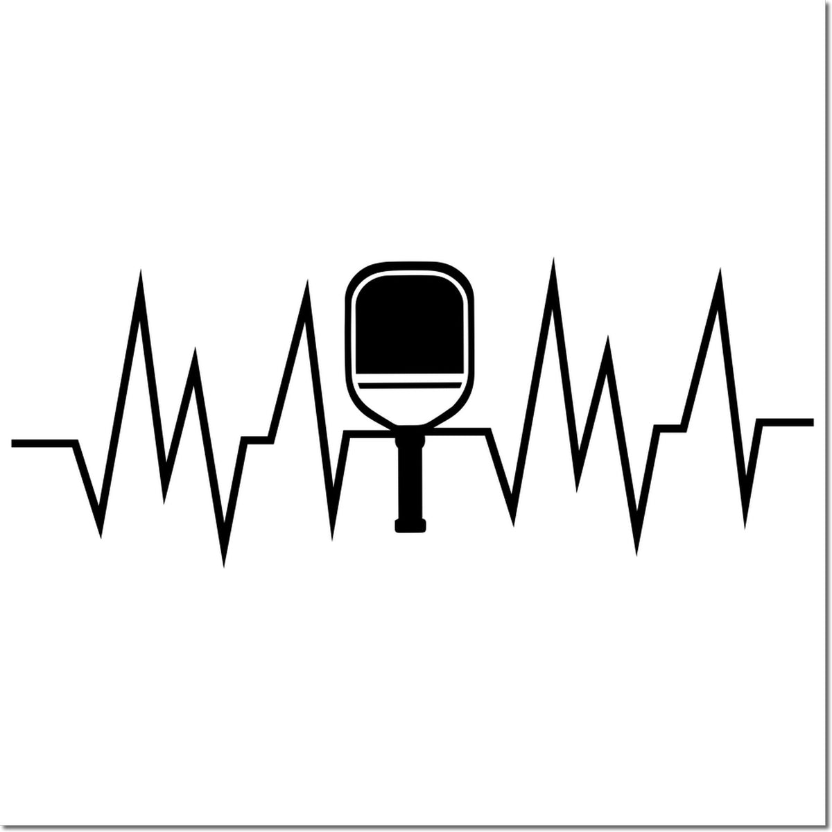 Black stamp and seal icon centered on white background with a zigzag heartbeat line.