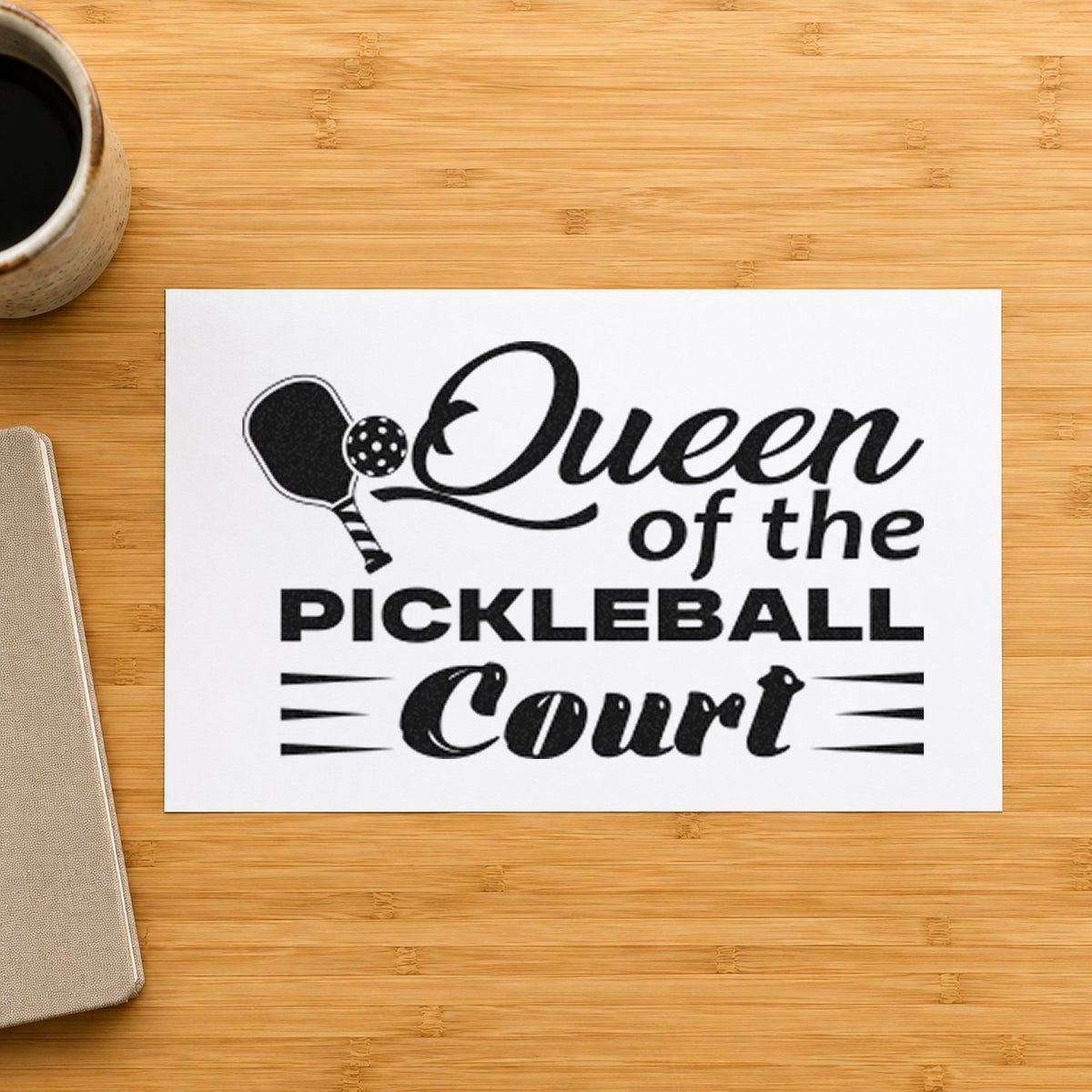 Queen Of Pickleball Court rubber stamp printed in black ink, ready for ceremony run sheet and similar paper crafts.