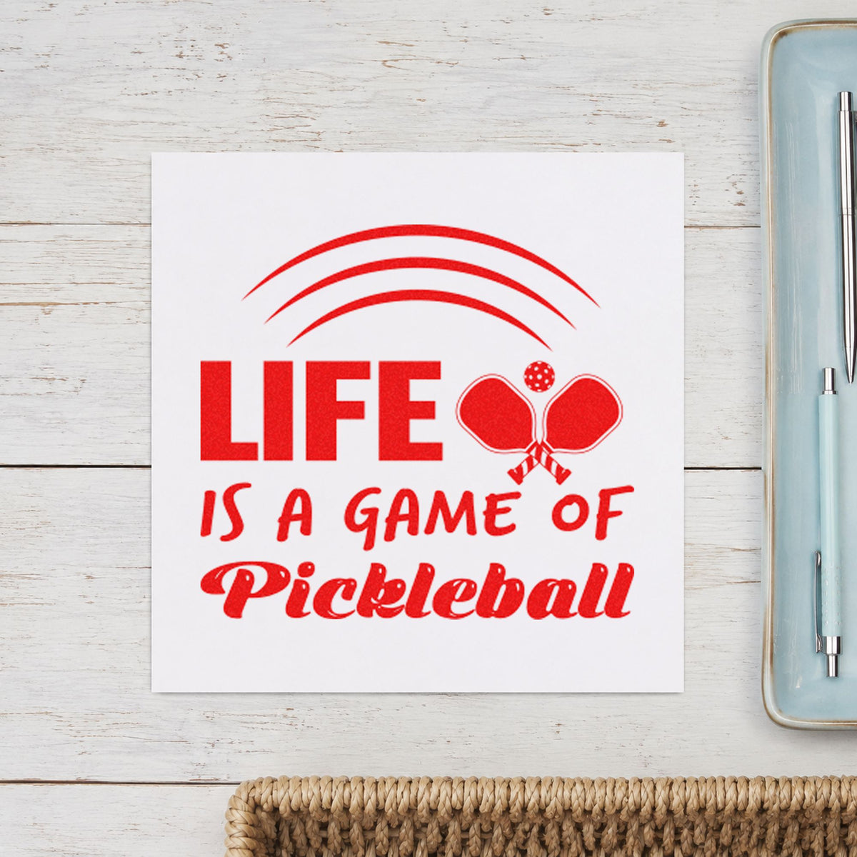 Life Game Of Pickleball rubber stamp shown in red ink, stamped for projects such as bin loaner labels.