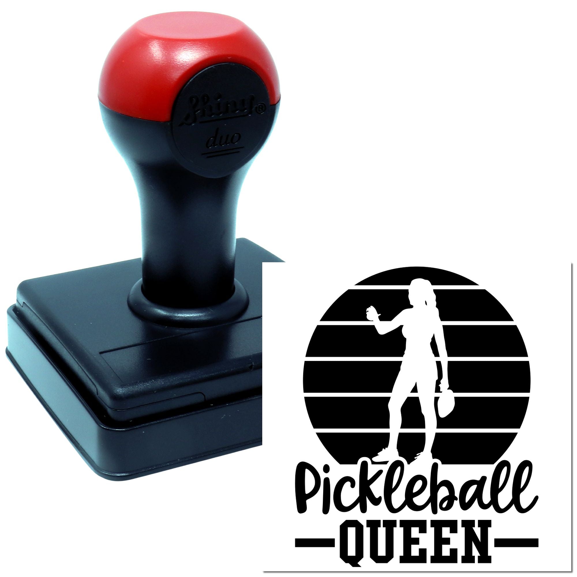Duo Sunset Silhouette Pickleball Queen Emblem Hand Stamp