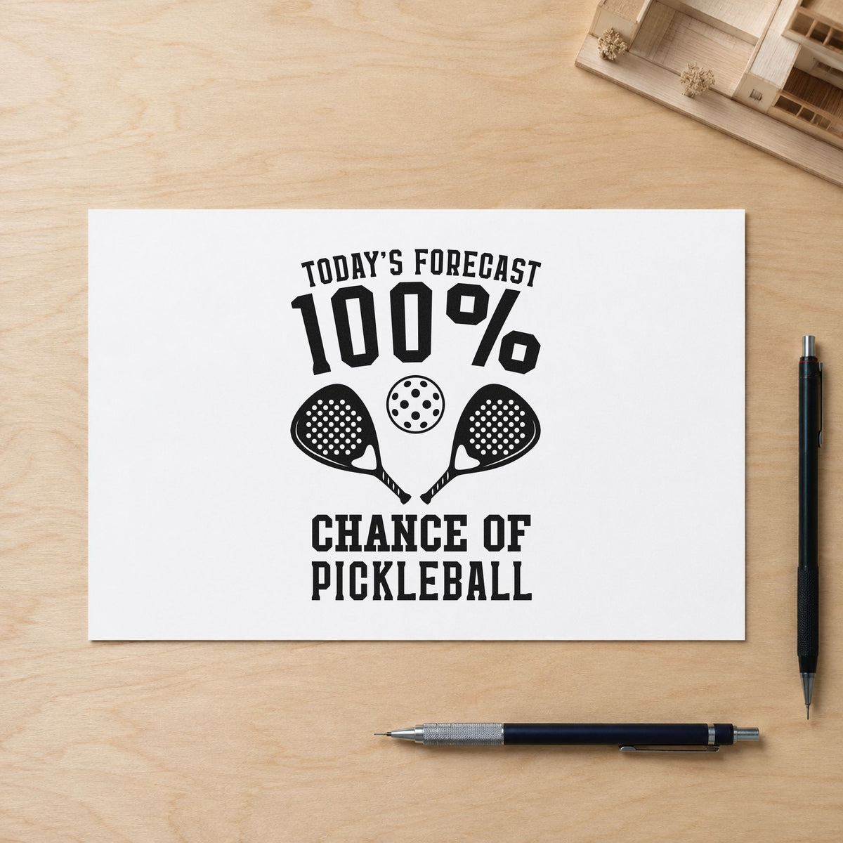 Pickleball Forecast Hundred Percent craft stamp in black ink on cardstock, an easy option for season album page.