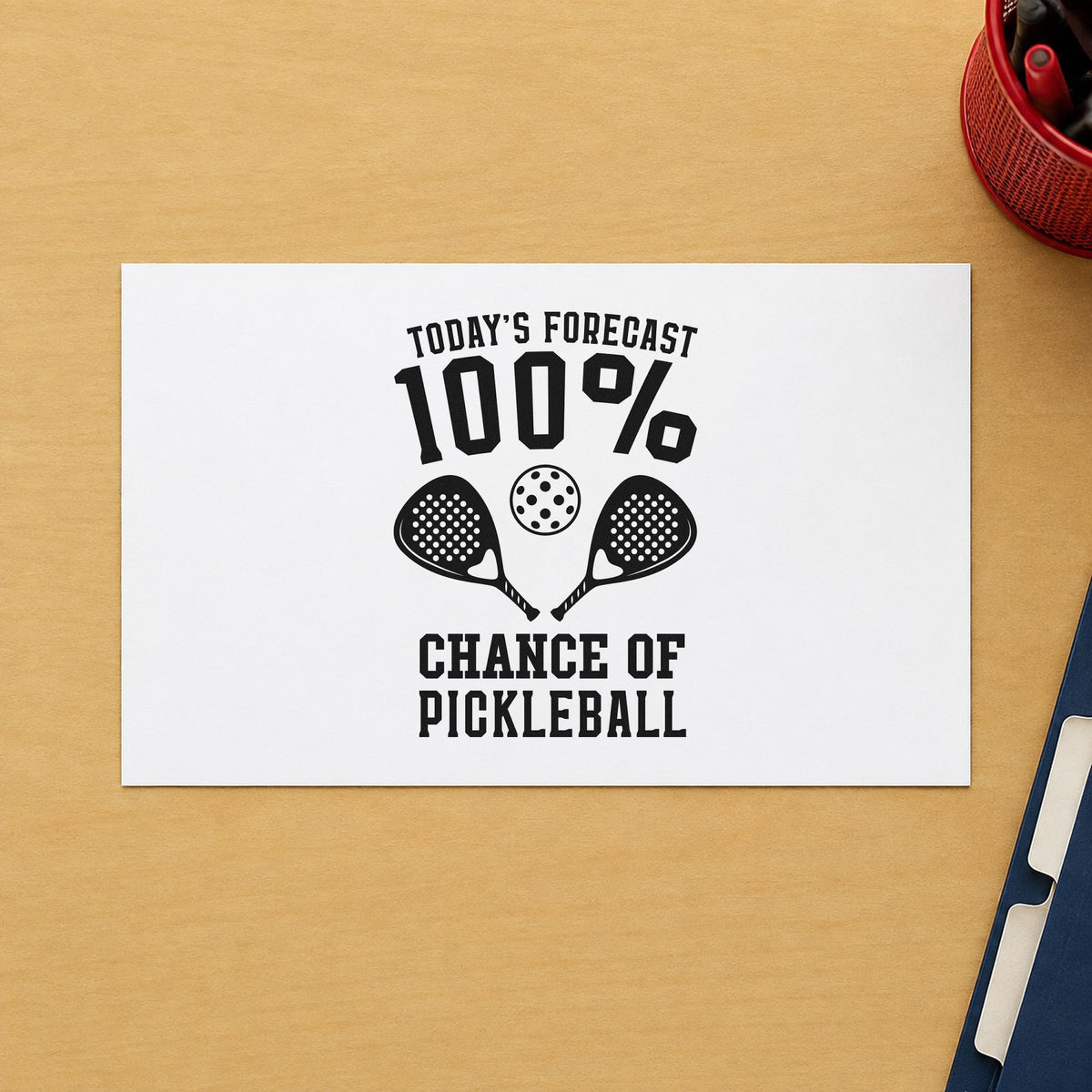 Pickleball Forecast Hundred Percent craft stamp imprint in black ink on a handmade project, one idea being indoor pass gift tags.