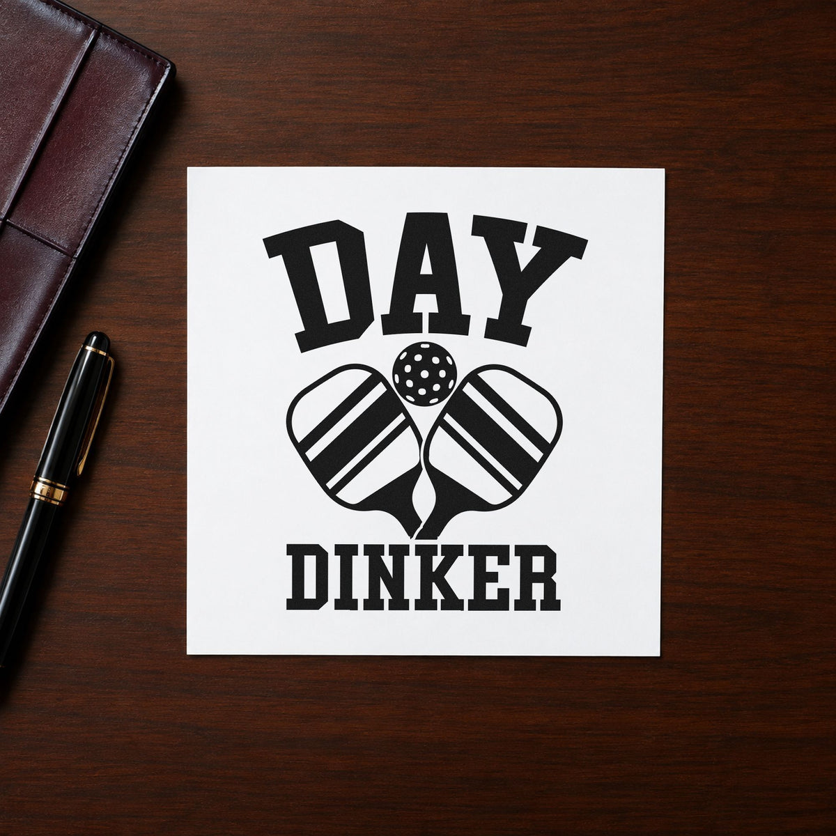 Day Dinker Crossed Paddles rubber stamp printed in black ink, ready for court slot sheet and similar paper crafts.
