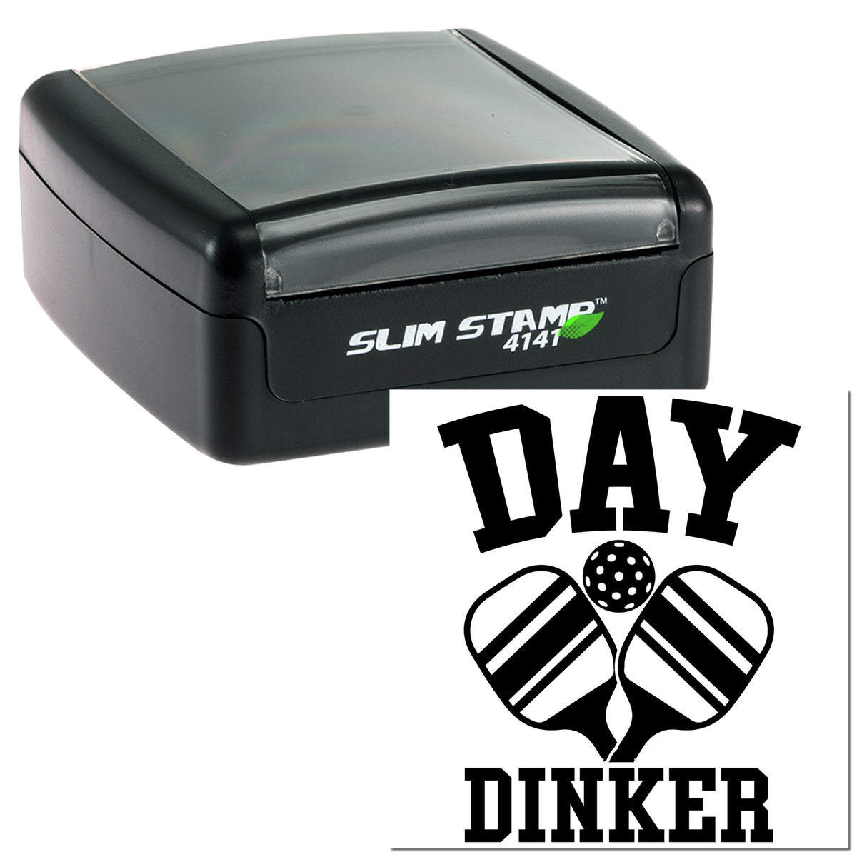 Black Slim Stamp 4141 with gray lid and DAY DINKER golf seal design