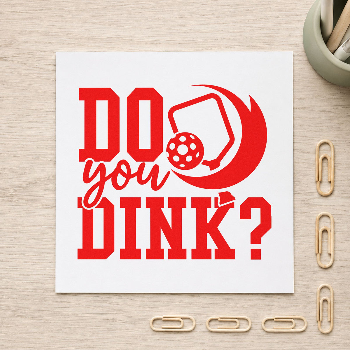 Do You Dink Question craft stamp imprint in red ink on a handmade project, one idea being taster info cards.