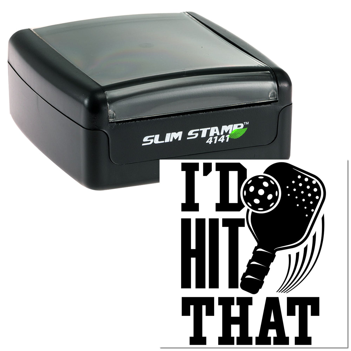 Black Slim Stamp 4141 self-inking stamp and seal with ID That logo on a white background