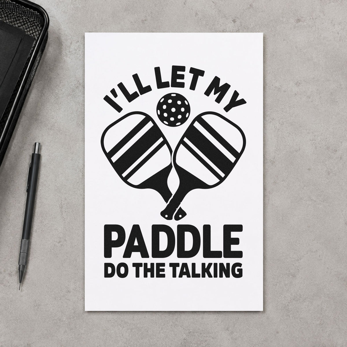 Let Paddle Do Talking craft stamp in black ink on cardstock, an easy option for custom album page.