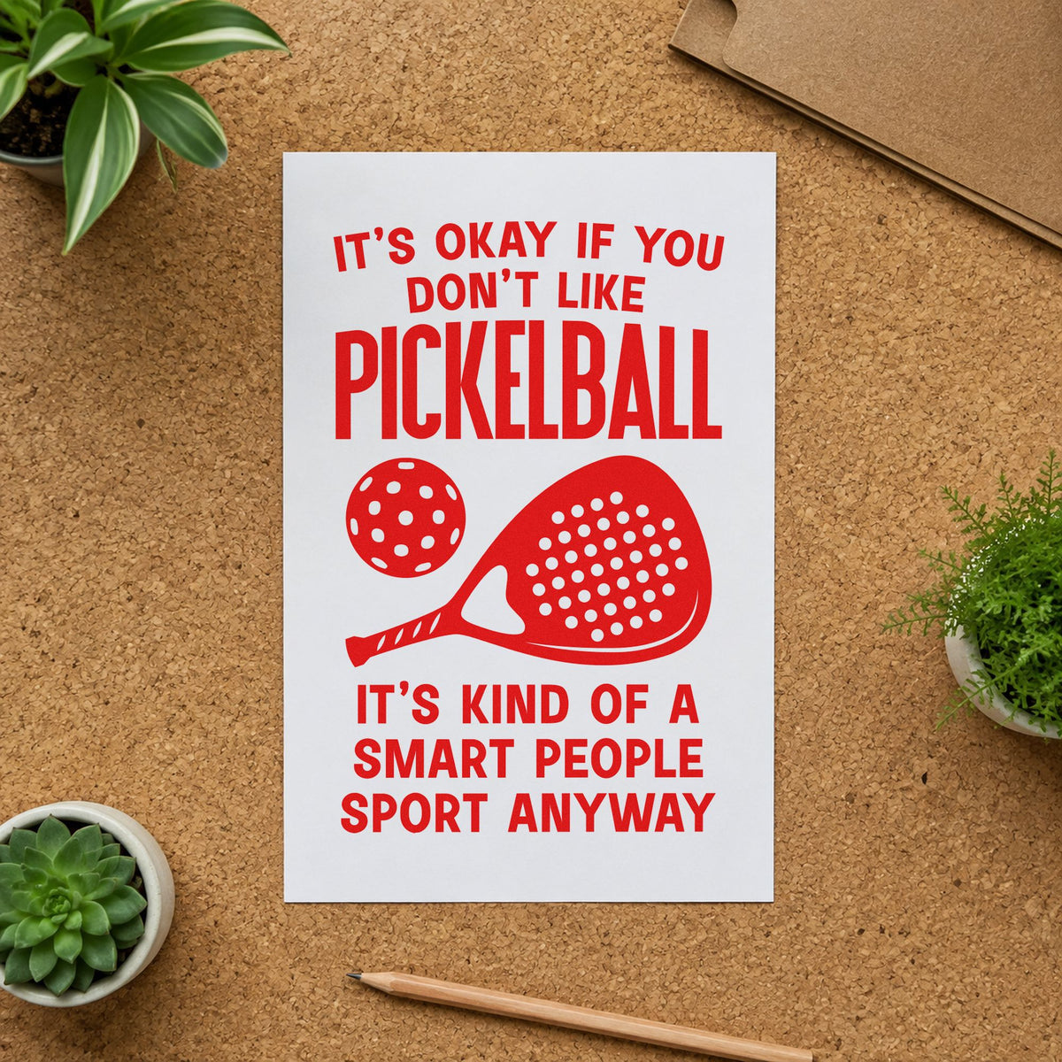 Pickleball Smart People Sport craft stamp imprint in red ink on a handmade project, one idea being score log cards.