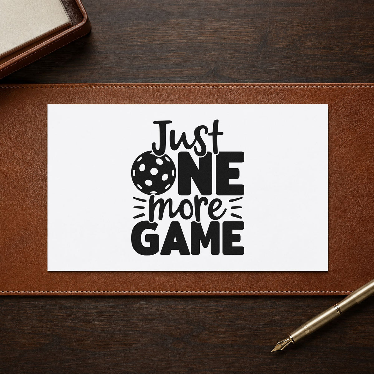 Just One More Game craft stamp in black ink on cardstock, an easy option for evening album page.