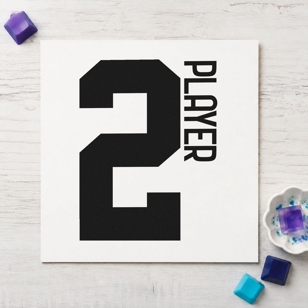 Player Two Bold Number rubber stamp printed in black ink, ready for game queue sheet and similar paper crafts.