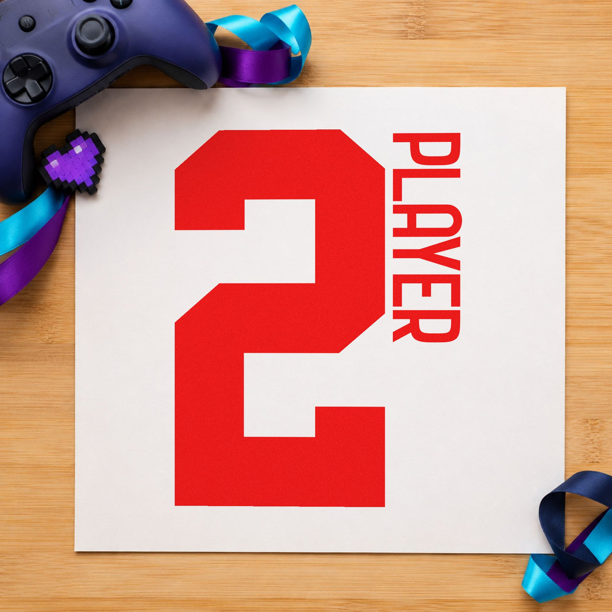 Player Two Bold Number rubber stamp shown in red ink, stamped for projects such as bin controller labels.