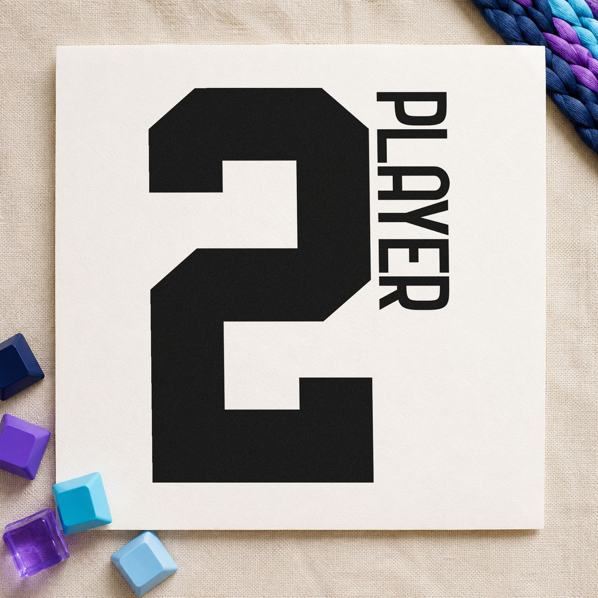 Player Two Bold Number rubber stamp printed in black ink, ready for vertical word cards and similar paper crafts.