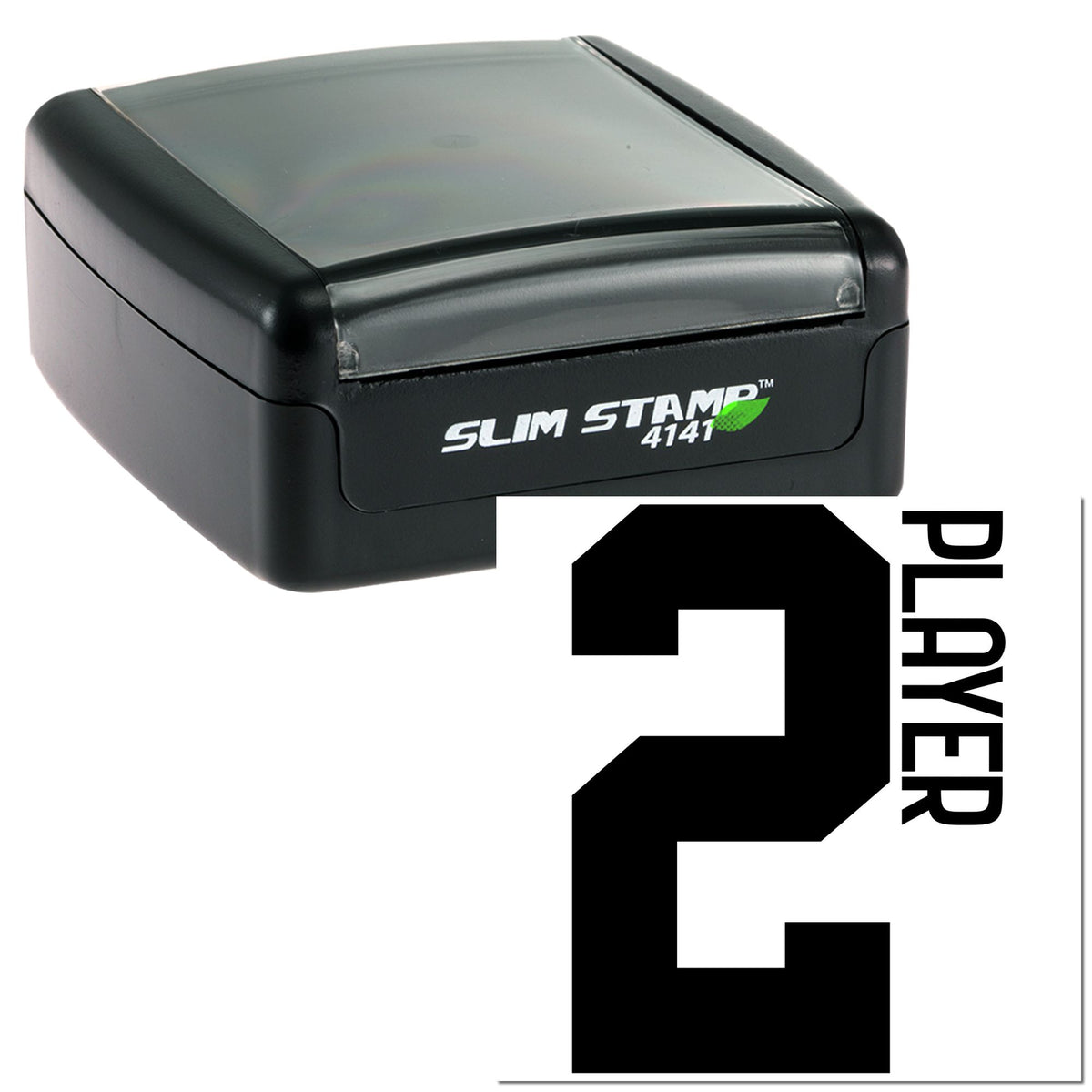Black Slim Stamp 4141 self-inking stamp with translucent gray lid and bold black PLAYED seal mark.