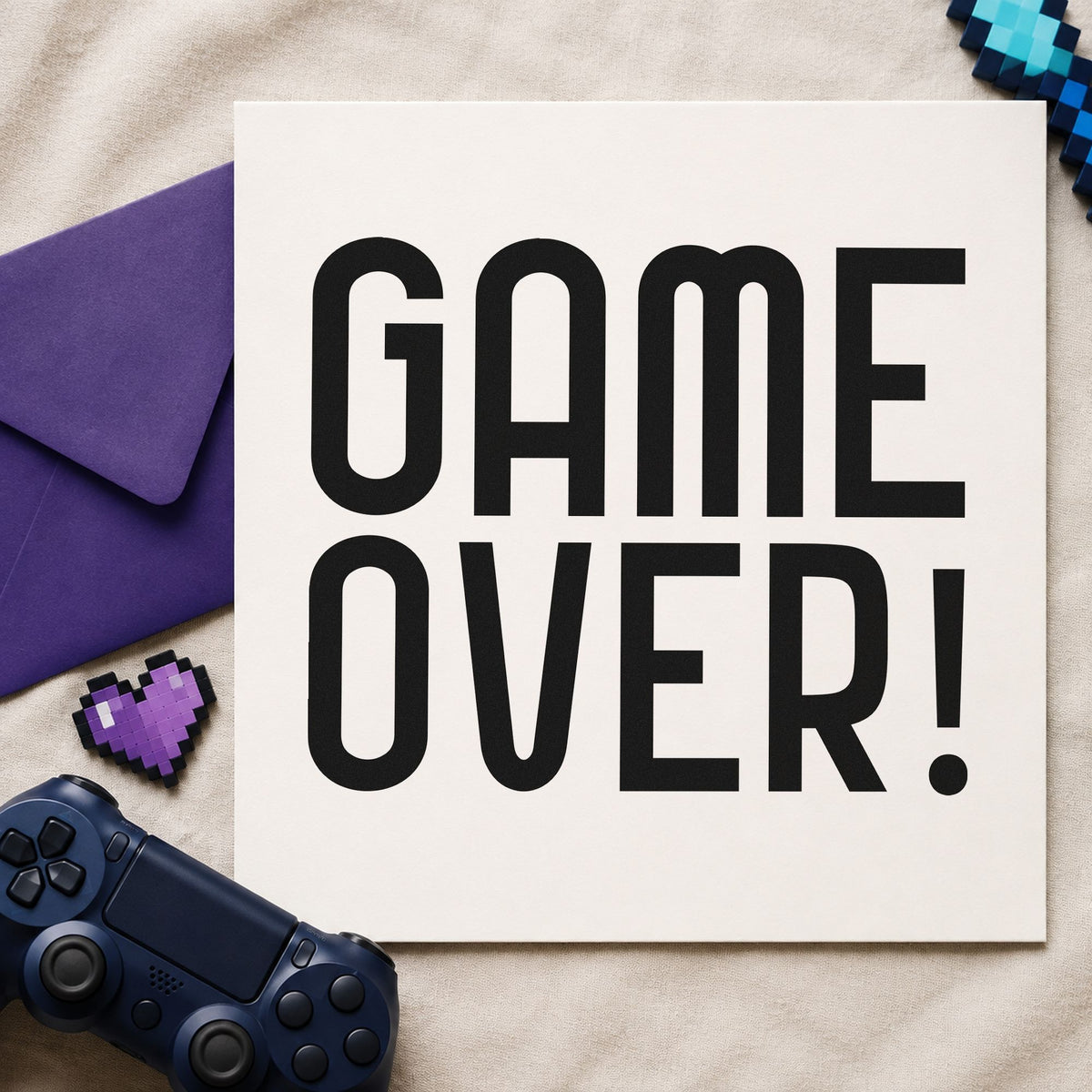 Game Over Tall Lettering rubber stamp printed in black ink, ready for high score sheet and similar paper crafts.