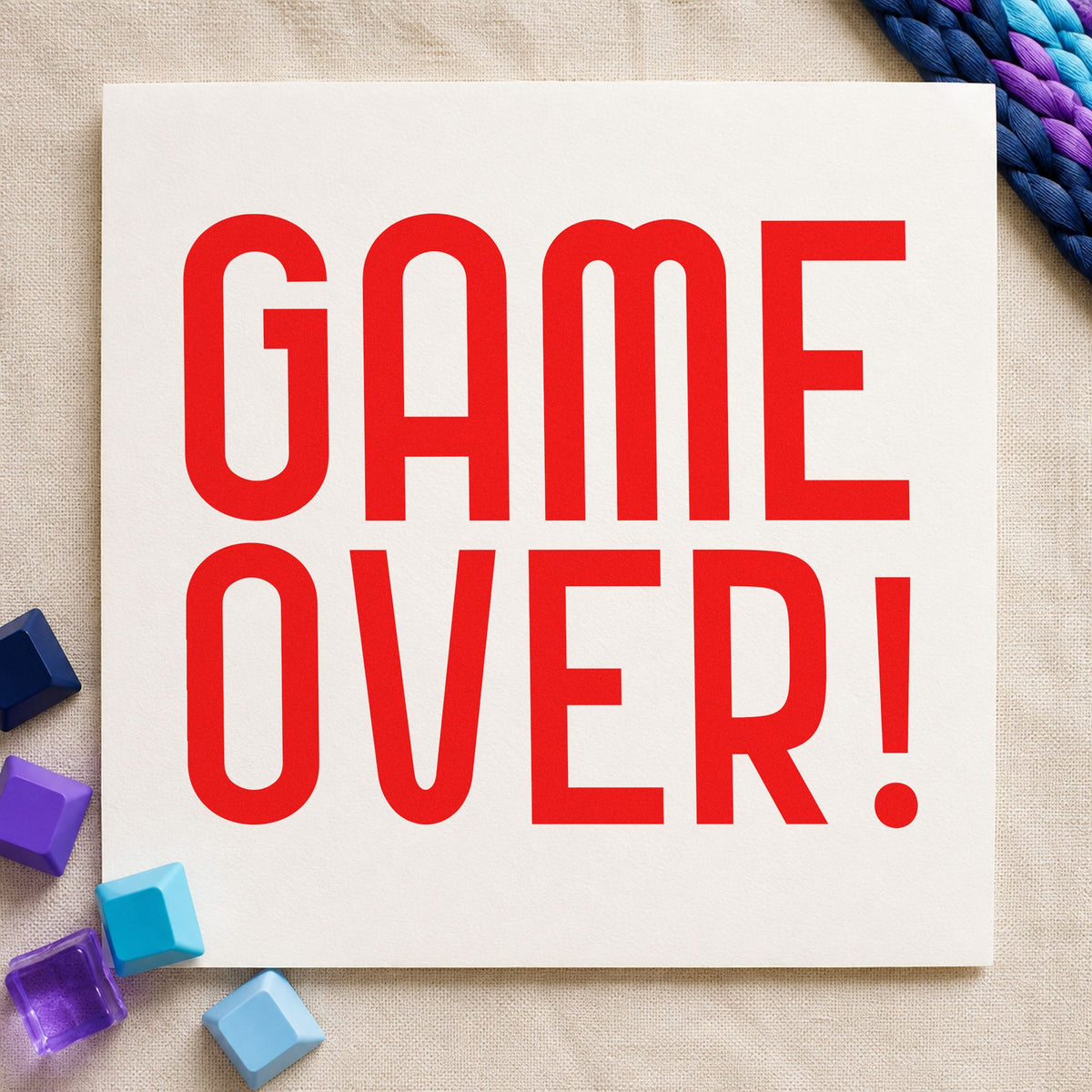 Game Over Tall Lettering rubber stamp shown in red ink, stamped for projects such as bin token labels.