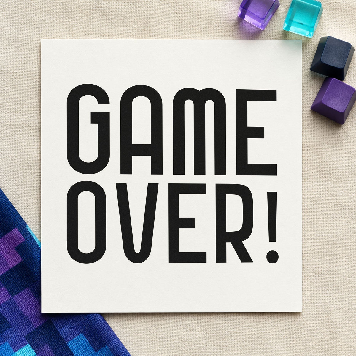 Game Over Tall Lettering rubber stamp printed in black ink, ready for condensed capital cards and similar paper crafts.